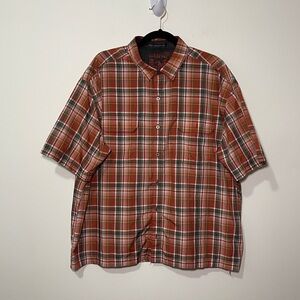 Kuhl Men's orange grey plaid checkered outdoor hiking button down shirt in XXL